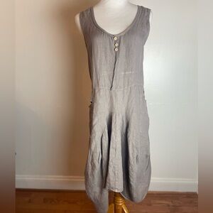 TEMPO PARIS 100% Linen Sleeveless Gray taupe Dress Bubble Small Casual Vacation